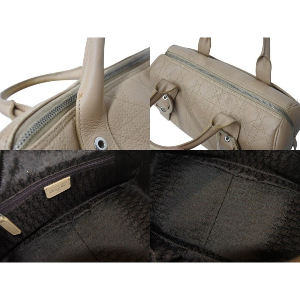 Christian Dior Cannage Boston Bag Logo Hardware Beige Tan Leather - Picture 9 of 10